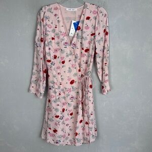 Samsoe Samsoe size L Britt wrap dress baby pink floral short 3/4 sleeve NEW